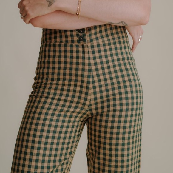 Ali golden Pants - Ali golden green gingham pant M